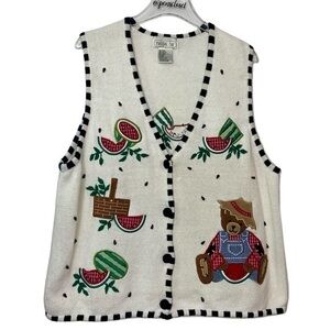 Vintage Cotton Spring Watermelon Bear Sweater Vest